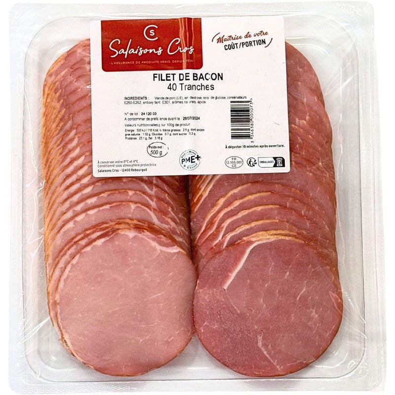 FILETS DE BACON 40 TRANCHES 500G